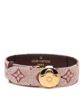 Louis Vuitton Monogram Mini Luck Bracelet Pink Red Canvas Leather